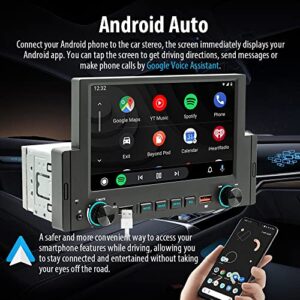 Single Din Car Stereo with 6.2 Inch IPS Full HD Touchscreen, Apple CarPlay/Android Auto/Phone Mirror-Link, FM Radio with Bluetooth 5.1 Handsfree and 12LED HD Backup Camera, Audio/Video Player