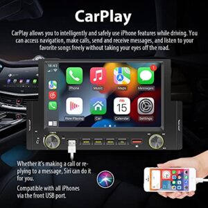 Single Din Car Stereo with 6.2 Inch IPS Full HD Touchscreen, Apple CarPlay/Android Auto/Phone Mirror-Link, FM Radio with Bluetooth 5.1 Handsfree and 12LED HD Backup Camera, Audio/Video Player