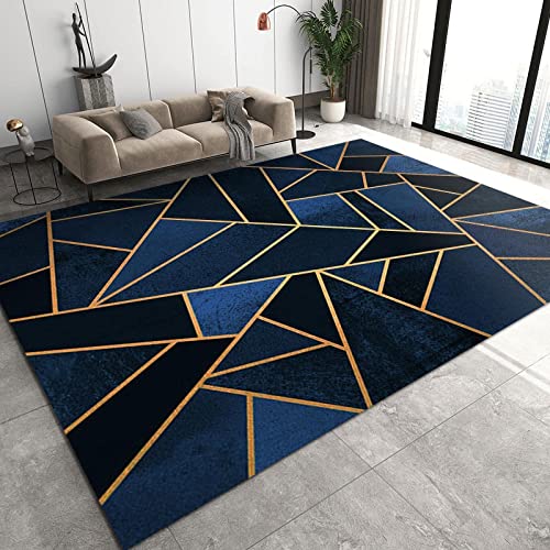 RITADI Black Blue Geometric Marble Texture Area Rug, Light Luxury Irregular Blue Gold Lines Indoor Non-Slip Kids Rugs, for Room Sofa Living Room Mat Bedroom Home Decor Floor Mats,5 x 7ft