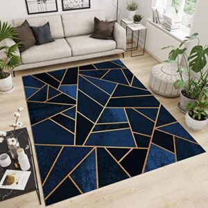 RITADI Black Blue Geometric Marble Texture Area Rug, Light Luxury Irregular Blue Gold Lines Indoor Non-Slip Kids Rugs, for Room Sofa Living Room Mat Bedroom Home Decor Floor Mats,5 x 7ft