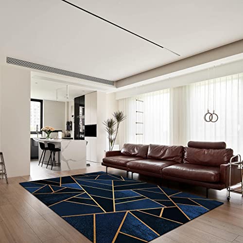 RITADI Black Blue Geometric Marble Texture Area Rug, Light Luxury Irregular Blue Gold Lines Indoor Non-Slip Kids Rugs, for Room Sofa Living Room Mat Bedroom Home Decor Floor Mats,5 x 7ft