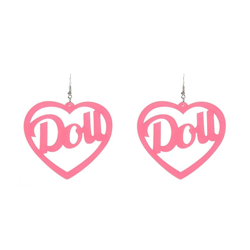 DOLL Earrings. Large Pair of Super Cute Doll Earrings for Cosplay, 1980’s and 90’s Cosplay, and More. Great Pair of Doll Earrings for Dress Up, Halloween Costumes, and More. Large Heart Shaped Pink Doll Earrings for Women, Girls, Teens and More.