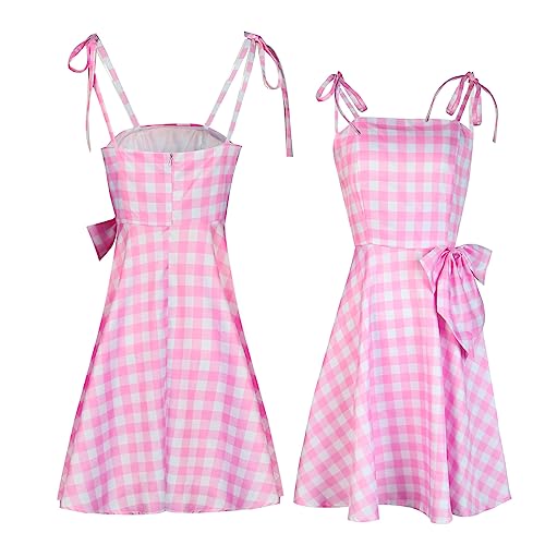 Lyxaof 4pcs Pink Costume Dress for Girls 2023 Movie Doll Cosplay Set Halloween Kids Costume with Shell Necklace for Birthday