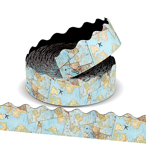 Outus 68.9 ft Magnetic Bulletin Board Border Travel the Map Roll Magnetic Border Trim Globes Map Magnetic Strips Trim for Classroom Chalkboard Wall Refrigerator Whiteboards Decor
