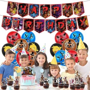 Birthday Party Supplies For Five Nights at Freddy's, Party Decorations For Five Nights at Freddy's- big Cake Topper - 24 Cupcake Toppers - 16 Balloons -Banner