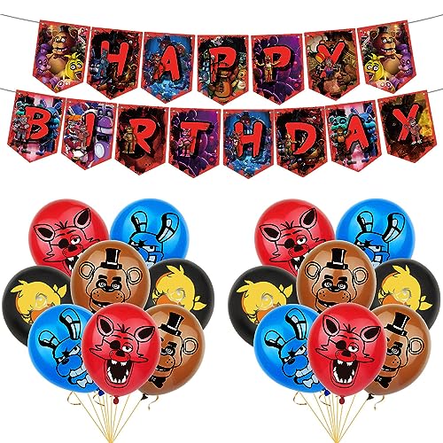 Birthday Party Supplies For Five Nights at Freddy's, Party Decorations For Five Nights at Freddy's- big Cake Topper - 24 Cupcake Toppers - 16 Balloons -Banner