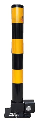 Car Parking Space Lock Bollard, High Visibility Yellow and Red Lockable Fold Down Car Parking Barrier Post, Private Car Park Driveway Guard Saver Blocker with Locking Base (Color : Black)