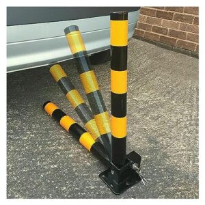 Car Parking Space Lock Bollard, High Visibility Yellow and Red Lockable Fold Down Car Parking Barrier Post, Private Car Park Driveway Guard Saver Blocker with Locking Base (Color : Black)