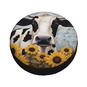 Cow with Sunflower Spare Tire Covers for Trailer Camper Rv SUV Truck Travel,Psychedelic Fantasy Tire Covers Camping Wheel Covers Car Accessories, Universal Fits, 15 inch