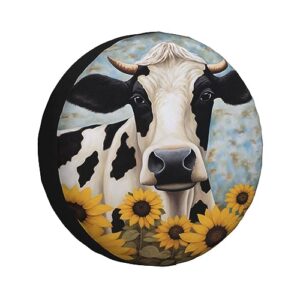 Cow with Sunflower Spare Tire Covers for Trailer Camper Rv SUV Truck Travel,Psychedelic Fantasy Tire Covers Camping Wheel Covers Car Accessories, Universal Fits, 15 inch