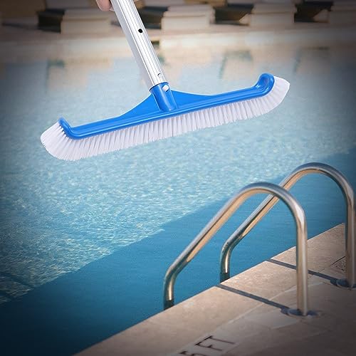 2 Pack Pool Brush, 16.5" Pool Brushes for Pool Wall Cleaning, Premium Nylon Bristles Pool Brush Head with Easy Clip, Curved Ends High-Efficiency Pool Scrub Brush (White, Gray & White)