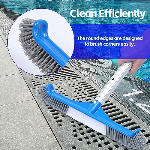 2 Pack Pool Brush, 16.5" Pool Brushes for Pool Wall Cleaning, Premium Nylon Bristles Pool Brush Head with Easy Clip, Curved Ends High-Efficiency Pool Scrub Brush (White, Gray & White)