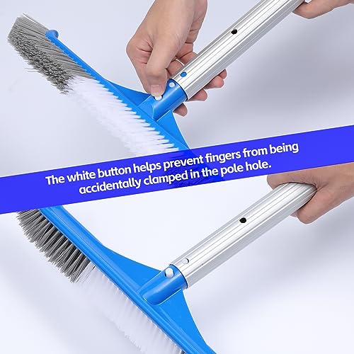 2 Pack Pool Brush, 16.5" Pool Brushes for Pool Wall Cleaning, Premium Nylon Bristles Pool Brush Head with Easy Clip, Curved Ends High-Efficiency Pool Scrub Brush (White, Gray & White)