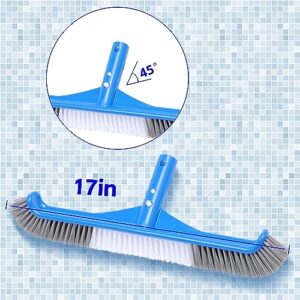 2 Pack Pool Brush, 16.5" Pool Brushes for Pool Wall Cleaning, Premium Nylon Bristles Pool Brush Head with Easy Clip, Curved Ends High-Efficiency Pool Scrub Brush (White, Gray & White)