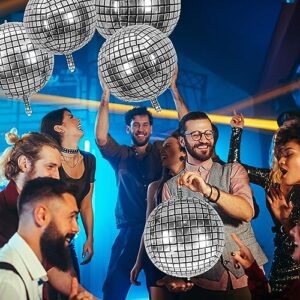 30 PCS Disco Ball Balloons Different Sizes- 4D Large Disco Balloons 10 Inch 15 Inch 18 Inch 22 Inch Assorted Round Metallic Silver Disco Balloons for Disco Themed Party Decor Supplies