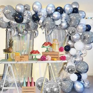 30 PCS Disco Ball Balloons Different Sizes- 4D Large Disco Balloons 10 Inch 15 Inch 18 Inch 22 Inch Assorted Round Metallic Silver Disco Balloons for Disco Themed Party Decor Supplies