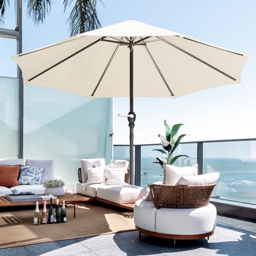 Magshion Market Umbrella 9FT Outdoor Market Patio Table Large Sun Waterproof Umbrella with Crank Lift and 8 Steel Ribs with Sturdy Pole for Garden Deck Backyard Pool