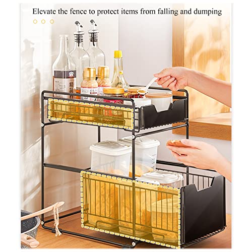 YUEGOO Kitchen Sinks Solid Under Sink Storage Rack, Under Sink Organizers and Storage with Sliding Drawer Suitable for Kitchen Storage Savers Under Sink Rack Shelf/White/37.4 * 26.5 * 44cm