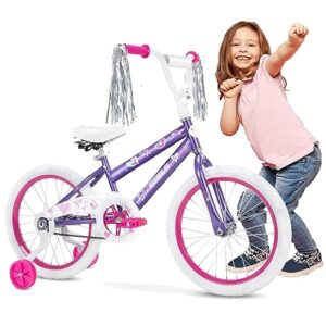 givimo kids bike, 18 inch toddlers bike with removable training wheels, adjustable seat and handlebar, children's bicycle for girls age 3-8 years old (18 inch, purple/white)