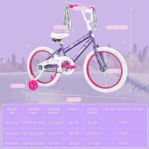 GIVIMO Kids Bike, 18 Inch Toddlers Bike with Removable Training Wheels, Adjustable Seat and Handlebar, Children's Bicycle for Girls Age 3-8 Years Old (18 Inch, Purple/White)