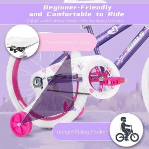 GIVIMO Kids Bike, 18 Inch Toddlers Bike with Removable Training Wheels, Adjustable Seat and Handlebar, Children's Bicycle for Girls Age 3-8 Years Old (18 Inch, Purple/White)