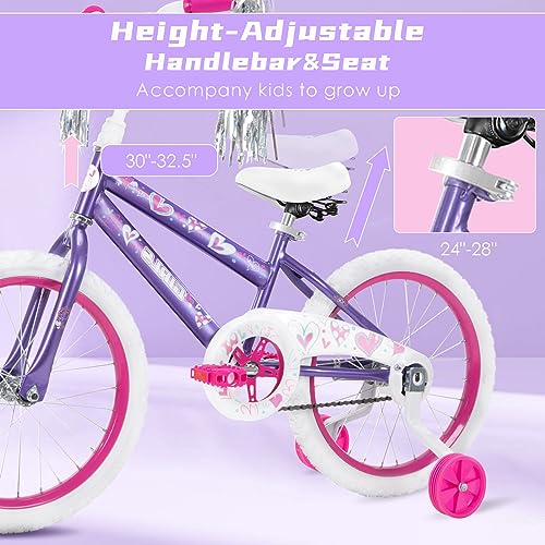 GIVIMO Kids Bike, 18 Inch Toddlers Bike with Removable Training Wheels, Adjustable Seat and Handlebar, Children's Bicycle for Girls Age 3-8 Years Old (18 Inch, Purple/White)