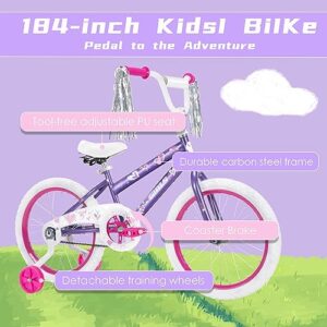 GIVIMO Kids Bike, 18 Inch Toddlers Bike with Removable Training Wheels, Adjustable Seat and Handlebar, Children's Bicycle for Girls Age 3-8 Years Old (18 Inch, Purple/White)