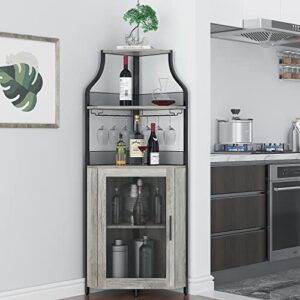gaomon corner wine bar rack cabinet with detachable wine rack, bar cabinet with glass holder, small sideboard and buffet cabinet with mesh door (grey)