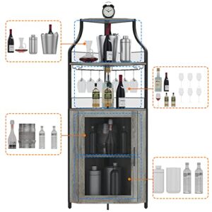 GAOMON Corner Wine Bar Rack Cabinet with Detachable Wine Rack, Bar Cabinet with Glass Holder, Small Sideboard and Buffet Cabinet with Mesh Door (Grey)