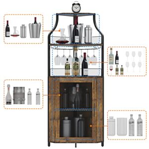 GAOMON Corner Wine Bar Rack Cabinet with Detachable Wine Rack, Bar Cabinet with Glass Holder, Small Sideboard and Buffet Cabinet with Mesh Door (Rustic Brown)