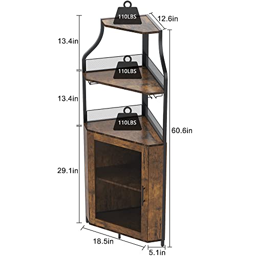 GAOMON Corner Wine Bar Rack Cabinet with Detachable Wine Rack, Bar Cabinet with Glass Holder, Small Sideboard and Buffet Cabinet with Mesh Door (Rustic Brown)