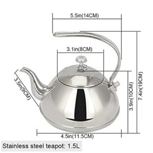 XENITE Tea Kettle Teapot Silver/Gold Tea Kettle Stainless Steel Kettle Hotel Tea Pot with Filter Restaurant Gas Stove Induction Cooker Tea Kettle 1.5L Tea Kettle Teapots (Color : 1.5l Gold)