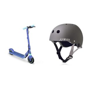 segway ninebot zing e8 kids electric kick scooter, blue & 80six dual certified kids bike, scooter, and skateboard helmet, grey matte, small/medium - ages 8+