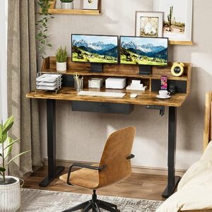 Homall Electric Standing Desk with Triple Drawers, Adjustable Height Stand Up Desk, 55 x 24 Inch Table with Storage Shelf, Sit Stand Home Office Desk with Splice Board (Rustic Brown)