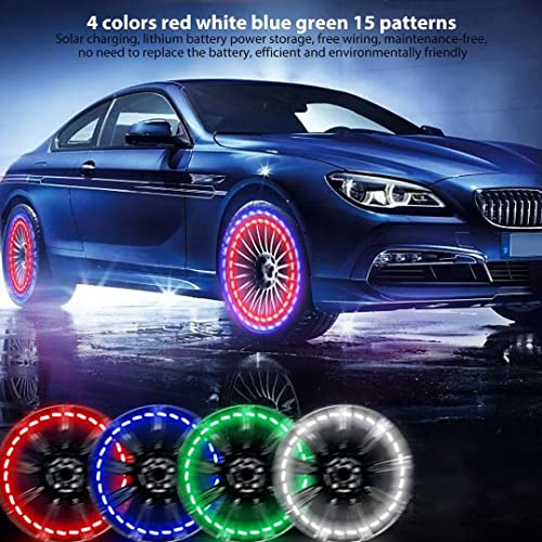 4Pcs Solar Powered Car Wheel Tyre Valve Caps Light, LED Car Wheel Hub Tire Valve Cap Light Lamp Features Solar Chargin Efficient and Environmentally Friendly