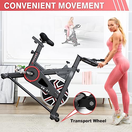 LABODI Stationary Cycling Bike, Indoor Exercise Bike with LCD Monitor, 35LBS Heavy Flywheel & Comfortable Seat, Perfect Cycle Bike for Home Gym Workout (Black Red)