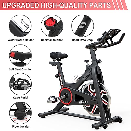 LABODI Stationary Cycling Bike, Indoor Exercise Bike with LCD Monitor, 35LBS Heavy Flywheel & Comfortable Seat, Perfect Cycle Bike for Home Gym Workout (Black Red)