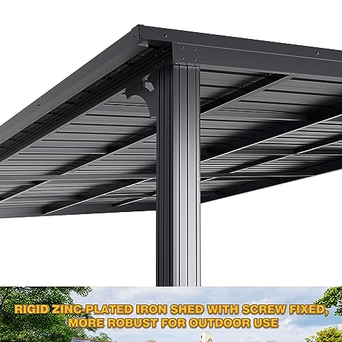 VEIKOU 14' x 10' Wall Mounted Gazebo Hardtop, Gazebos on Clearance with Aluminum Frame, Wall Pergola w/Heavy-Duty Galvanized Roof & Drain System, Black