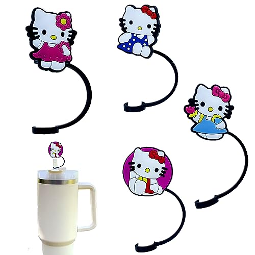 Kawaii Kitty 10mm Large Straw Covers Cap for Stanley Cup 40 oz 30 oz,Silicone Hallo Cartoon Straw Topper Straw Tips Cover Protector Plugs for Stanley Tumblers for Stanley Cup Accessories(1709-3844)