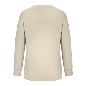 Comigeewa Womens Tops 2023 Tredny,Sudadera de entrenamiento para mujer, manga larga, informal, con capucha, cuello redondo, cómodo, pulóver,salón holgada,1-Beige,Large