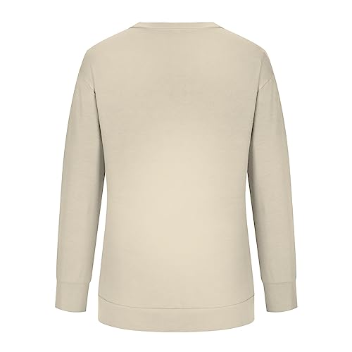 Comigeewa Womens Tops 2023 Tredny,Sudadera de entrenamiento para mujer, manga larga, informal, con capucha, cuello redondo, cómodo, pulóver,salón holgada,1-Beige,Large