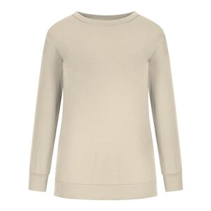 Comigeewa Womens Tops 2023 Tredny,Sudadera de entrenamiento para mujer, manga larga, informal, con capucha, cuello redondo, cómodo, pulóver,salón holgada,1-Beige,Large