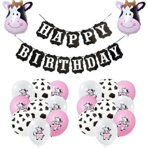 cow balloons, 12” pink cow print balloon helium latex balloons for birthday, baby shower, cow print party, cowgirl rodeo party, farm party decorations supplies