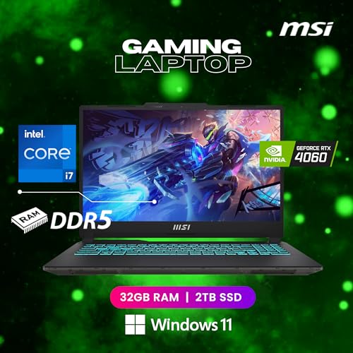 MSI Cyborg Gaming Laptop, 15.6" 144Hz FHD Display, Core i7-12650H(Beat i9-11980HK, 10 Cores, 16 Threads), GeForce RTX 4060, 32GB DDR5 RAM - 2TB SSD, Backlit Keyboard, RJ45, Windows 11 Home, Black