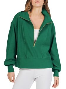 caracilia womens cropped sweatshirts quarter zip pullover half zip hoodies long sleeve fleece 2023 fall casual ribbed knit outfits sweater preppy clothes c105a0-caolv-m green