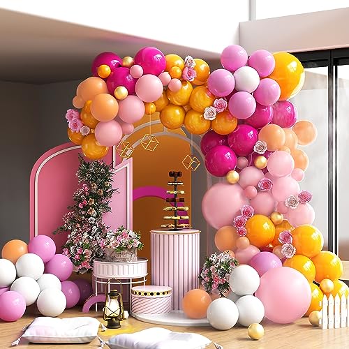 Pink and Orange Balloon Arch Kit, 115 PCS Pink Orange Balloon Arch Pastel Pink Orange Metallic Gold Party Balloons For Baby Shower Birthday Wedding Rainbow Encanto Party Decorations