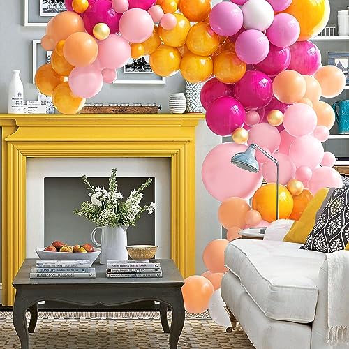 Pink and Orange Balloon Arch Kit, 115 PCS Pink Orange Balloon Arch Pastel Pink Orange Metallic Gold Party Balloons For Baby Shower Birthday Wedding Rainbow Encanto Party Decorations