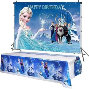 frozen elsa princess happy birthday party decorations supplies girls birthday party wall backdrop and tablecloth photography background photo banner for kids birthday party