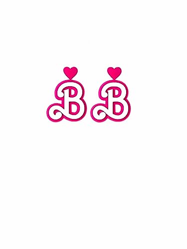 Pink B Earrings for woman and girls - Pink Accessories for Women, Babie Jewelry for Women, Pink Accessories, Love Heart Earrings (Glitter Pink)