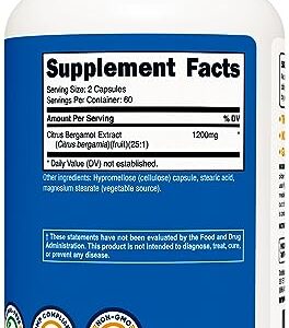 Nutricost Citrus Bergamot Capsules 12,000mg, 120 Capsules - Potent 25:1 Bergamot Extract - 60 Servings, Gluten Free, Vegan Friendly & Non-GMO Supplement
